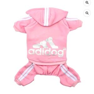 NWOT Adidog Pink Dog Hoodie with White Stripes